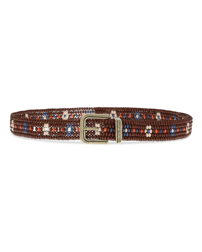Etro Women's Beaded Belt With Floral Motif S9825 Resin E Braces Brown