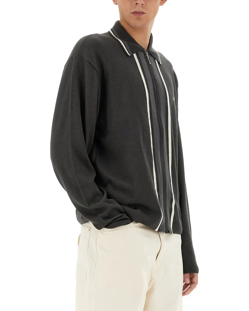 AWAKE NY Zip-Detail Cotton-Acrylic Knit Sweater — Black Black