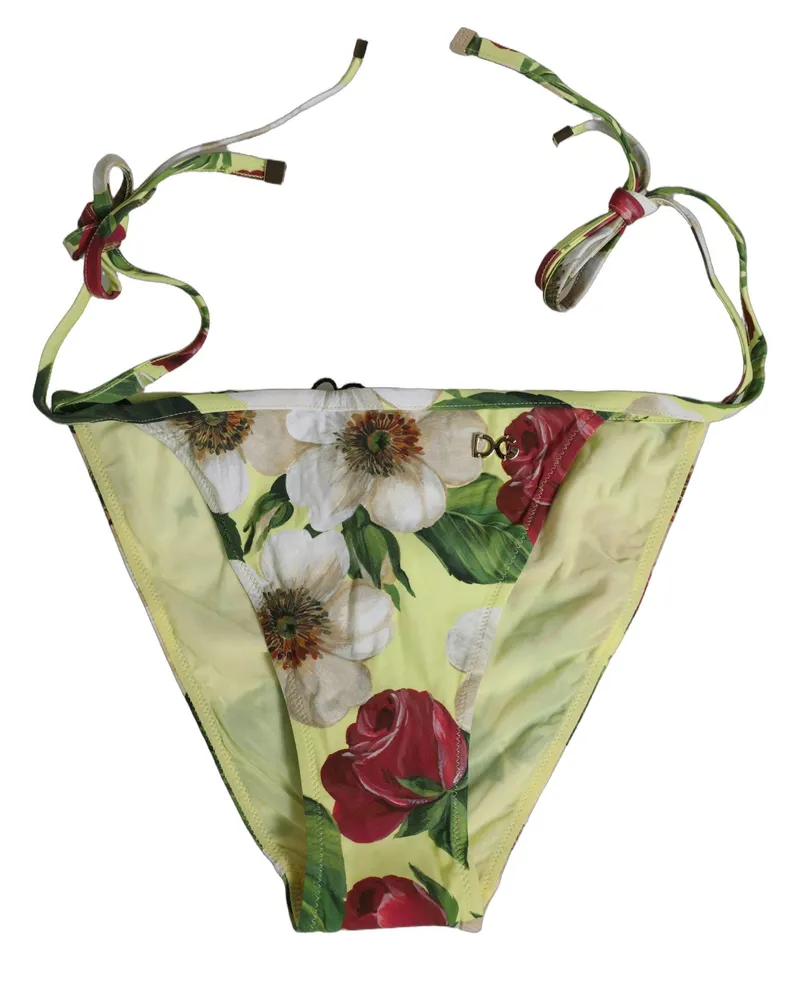 Dolce & Gabbana Women's Yellow Floral Print Nylon Beachwear Bikini Bottom Elastane Clothing Yellow