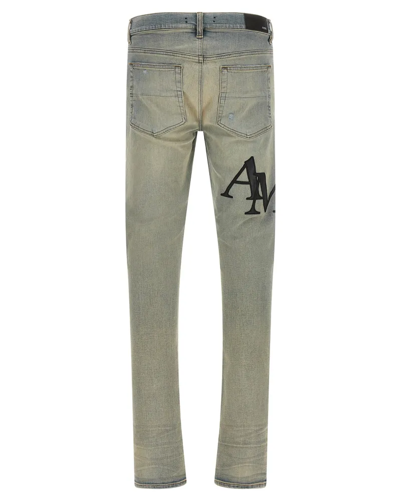 Amiri Staggered Logo Jeans — Blue Blue