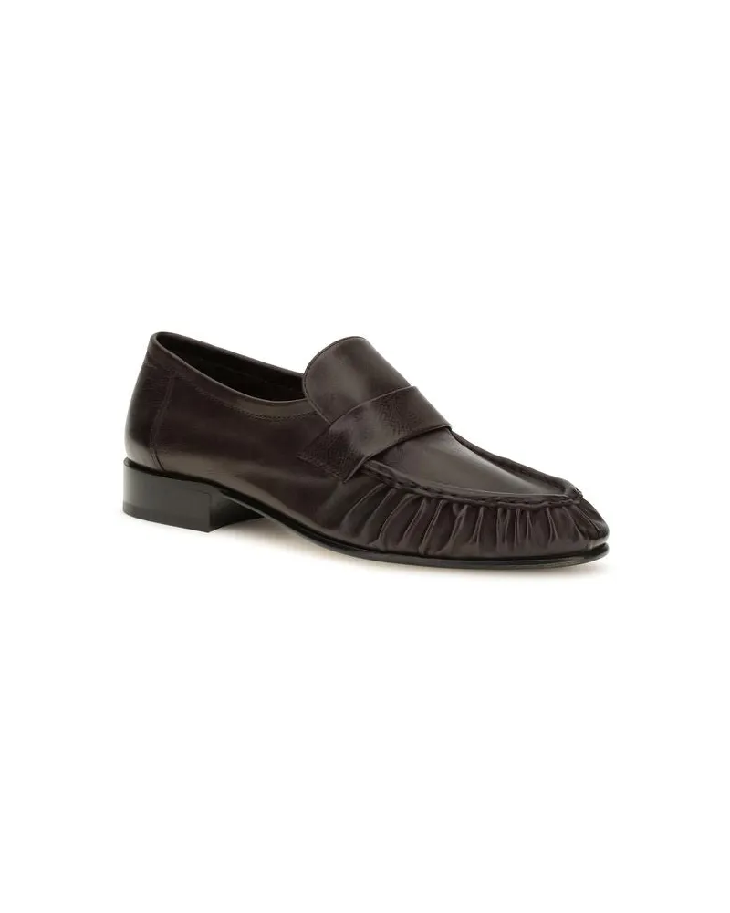 The Row Pleated Calf Leather Loafer — Brown Brown
