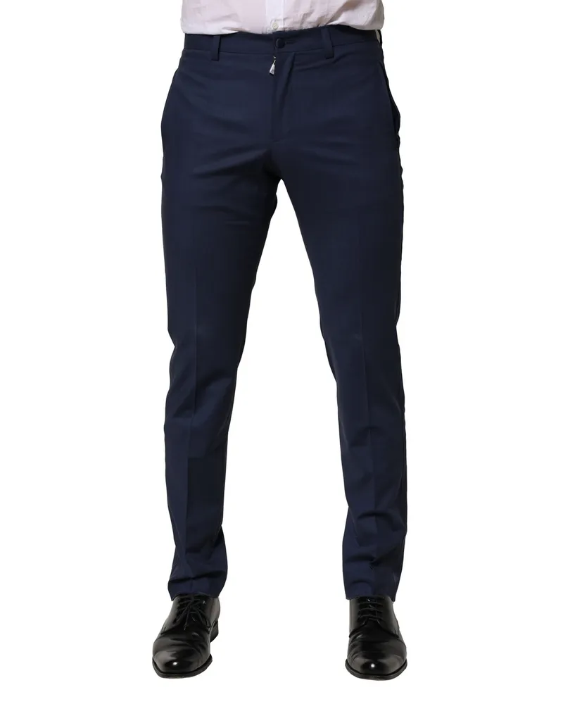 Dolce & Gabbana Men Dark Blue Wool Dress Formal Pants Virgin Silk Elastane Navy
