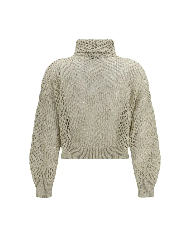 Brunello Cucinelli Open-Knit Linen Cardigan — Beige Beige