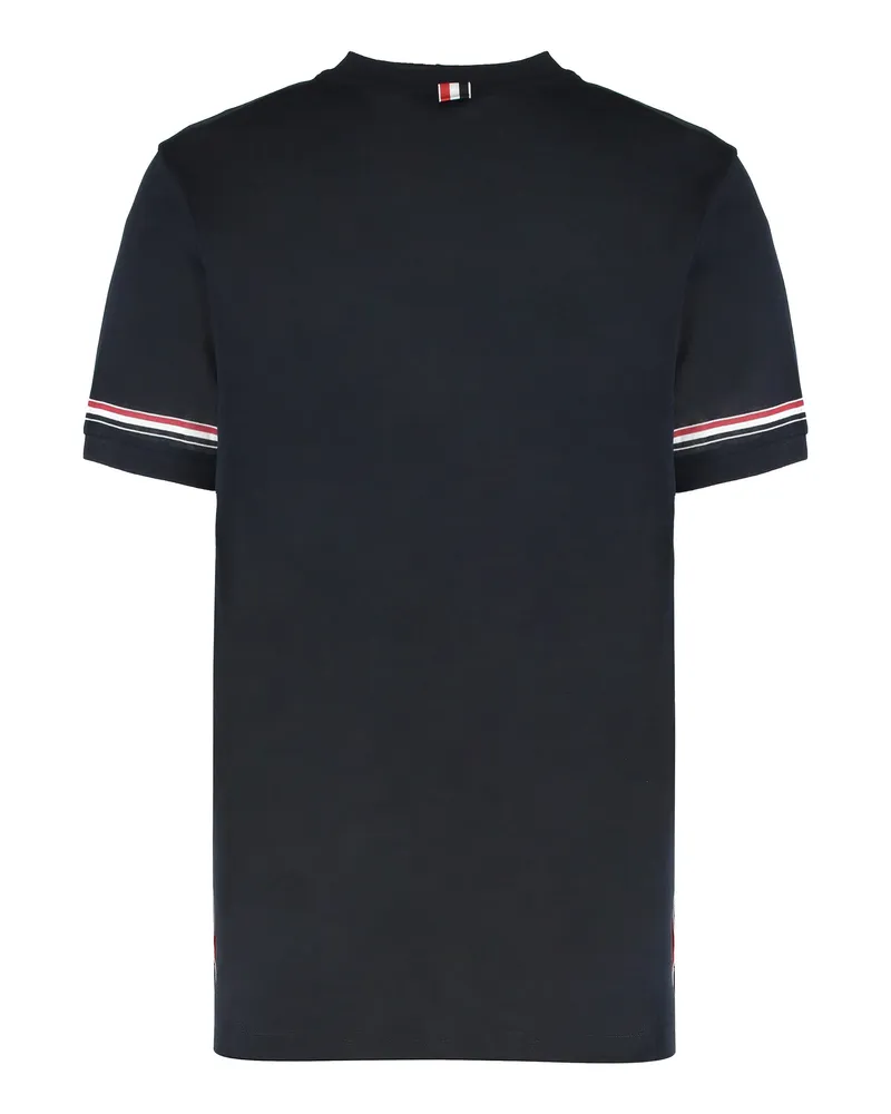 Thom Browne Men's Crew Neck Cotton T-Shirt With Striped Sleeves Blue T-Shirts And Polos Navy