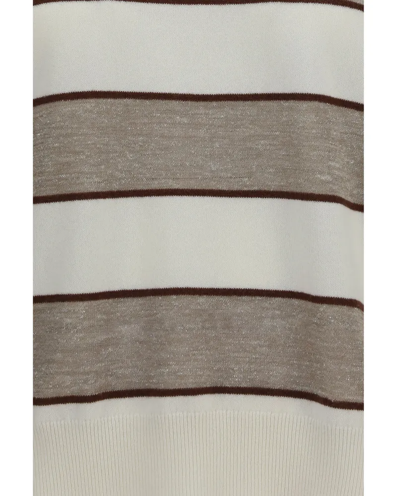 Brunello Cucinelli Women's Sweater Merino Wool Panama-Chocolate-Beige (ovis Aries) Panama/chocolate/beige Beige