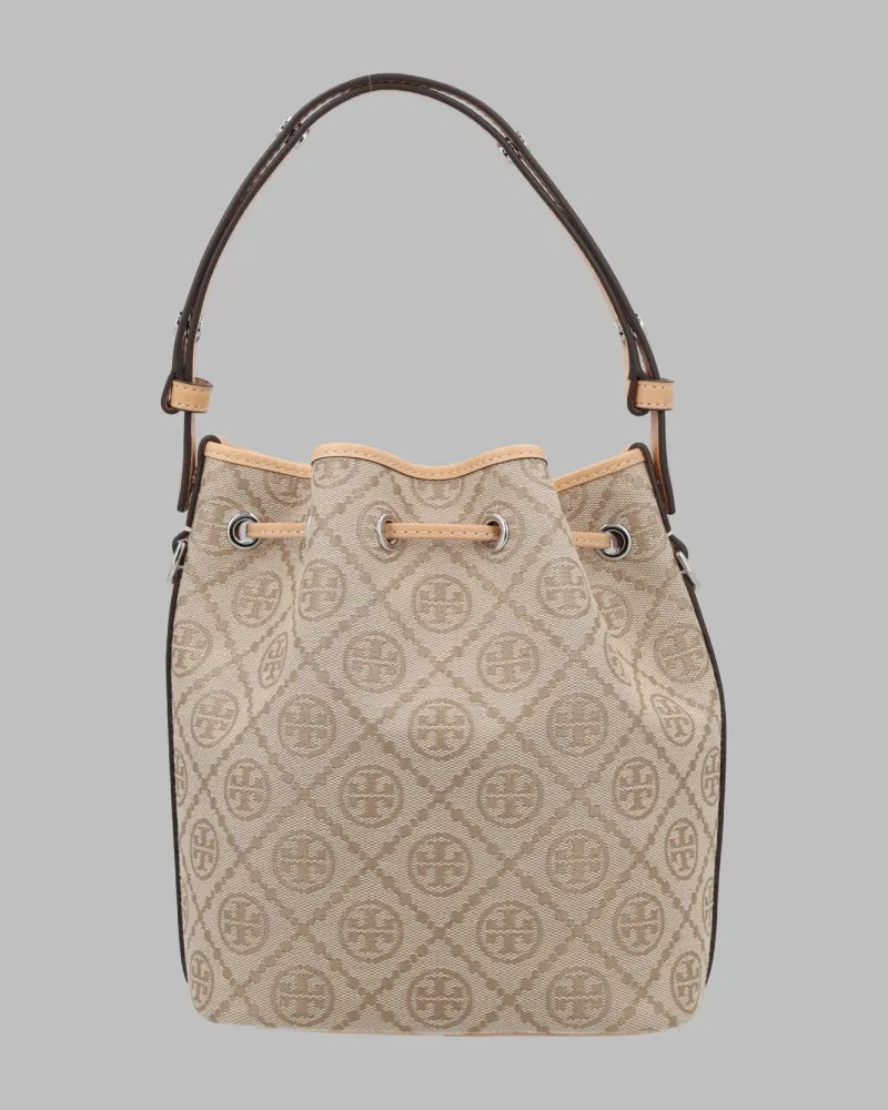 Tory Burch Women's Bucket Bag T Monogram Beige Cotton Polyester Shoulder Beige