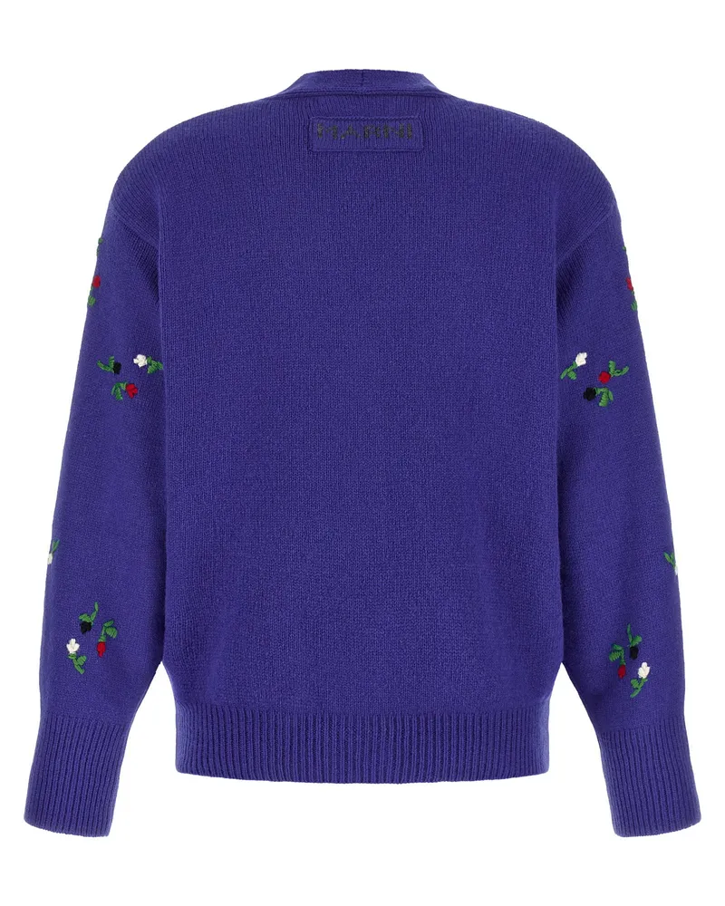 Marni Floral-Embroidered Virgin Wool and Cashmere Cardigan — Purple Purple