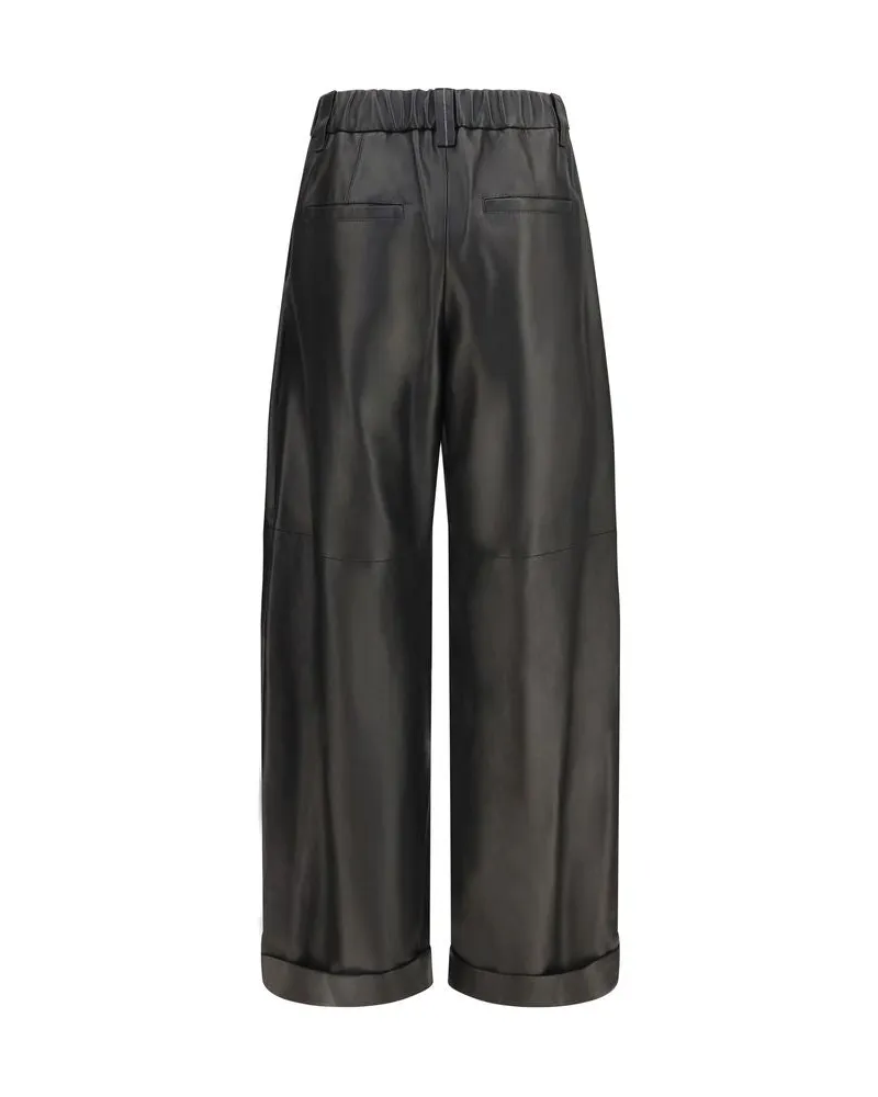 Brunello Cucinelli Nappa Leather Trousers — Black Black