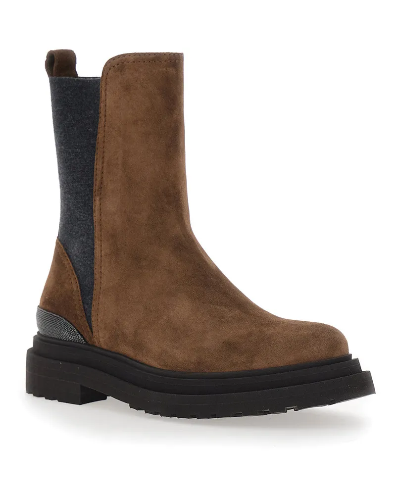 Brunello Cucinelli Women's Ankle Boots Brown Suede Leather Brown