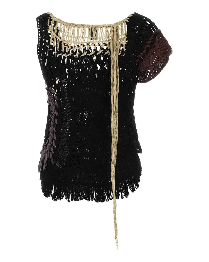 Dries van Noten Women Black Crochet Top Exterior: Cotton Maglie Sweater Black