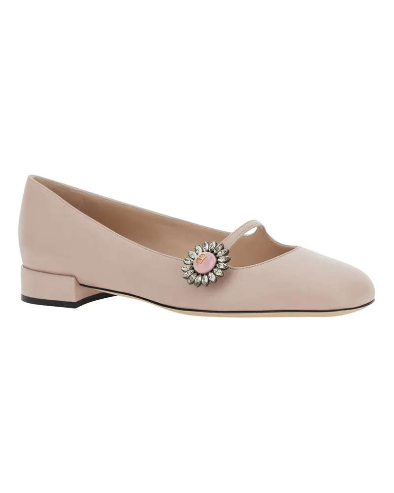 Valentino Garavani Women's Pink Ballerinas With Decorative Plate And Low Heel Goat Leather Ballerina Shoes Pink