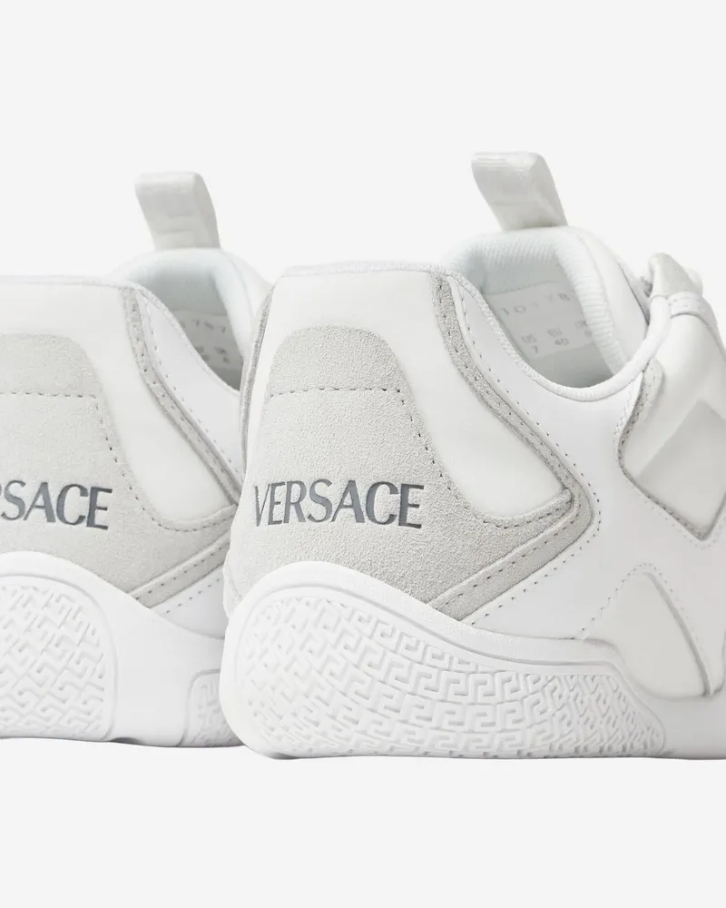 Versace Men's Leather Sneakers With Greek Motif White Trainers White