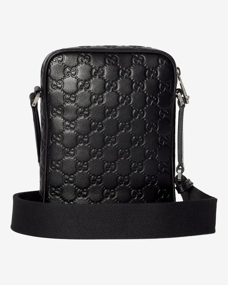 Gucci Men's Gg Emblem Shoulder Bag Black Leather Black
