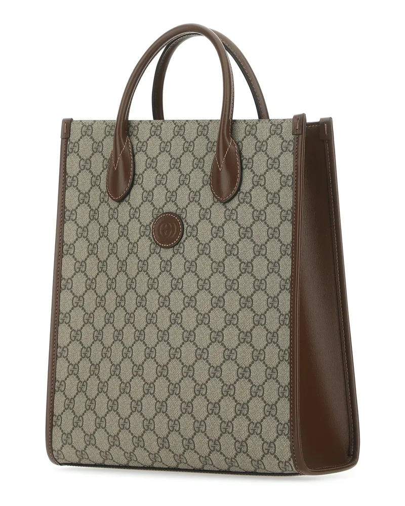 Gucci Men's Gg Supreme Fabric And Leather Handbag Beige Borse A Mano Beige