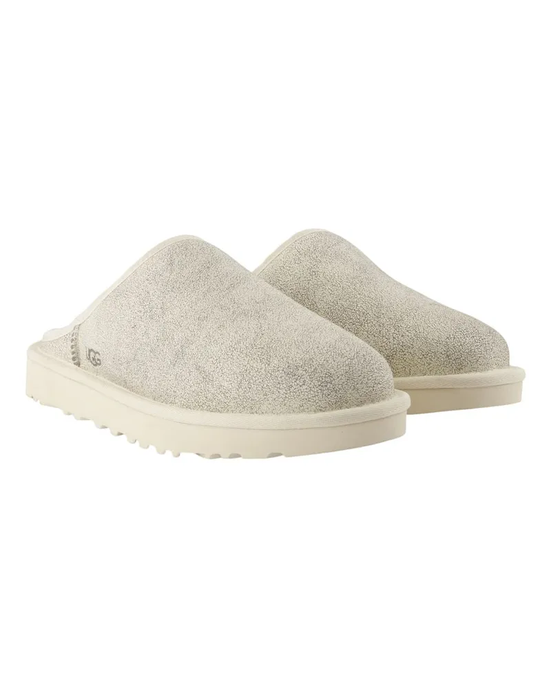UGG Men's Classic Slip On Crackle Slides -  Leather Beige Calfskin Shoes Flat-Shoes Beige