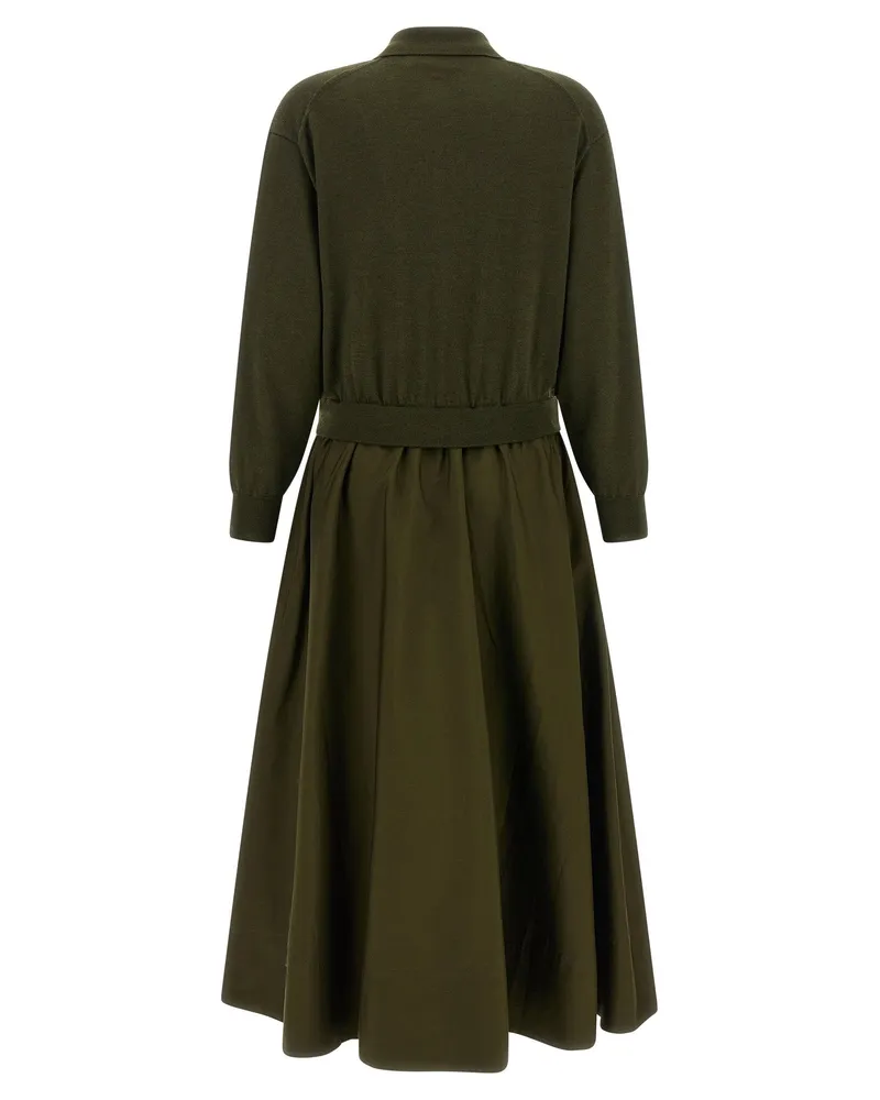 Ralph Lauren Hybrid Knit-and-Woven A-Line Dress — Olive Green Olive