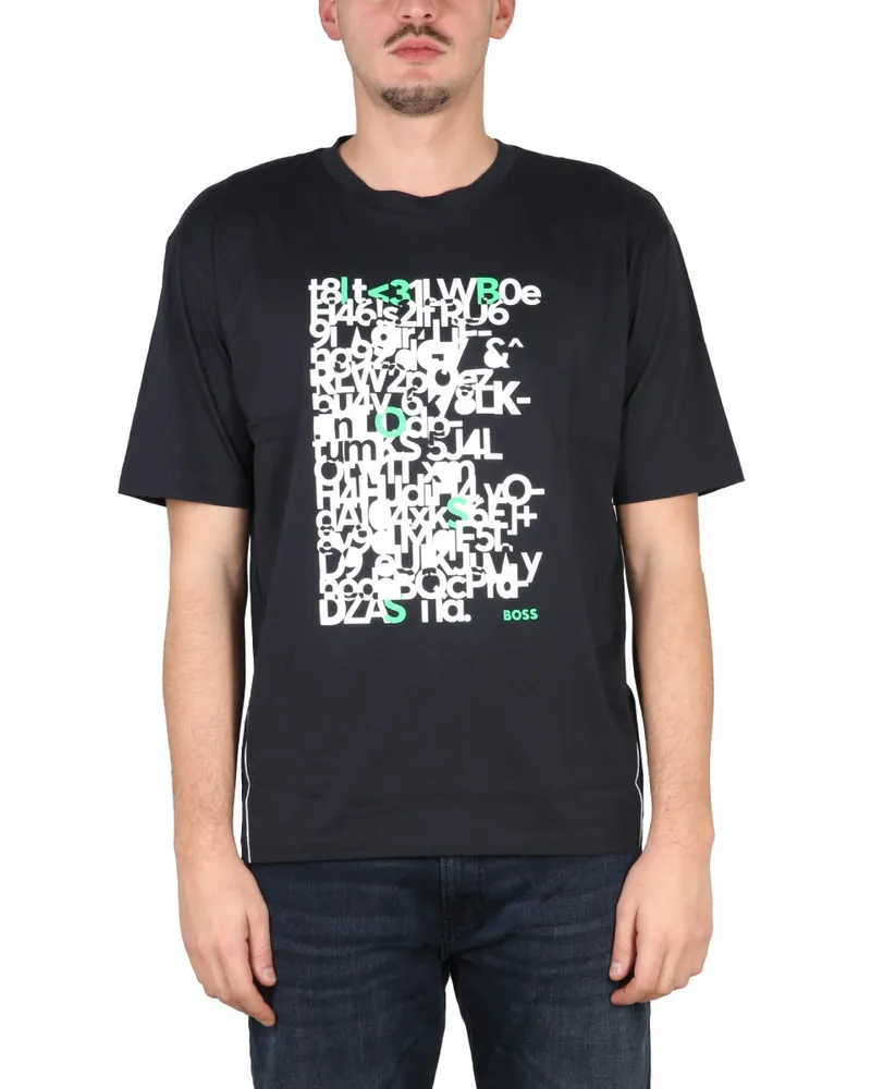 HUGO BOSS Logo Print Cotton T-Shirt — Blue Blue