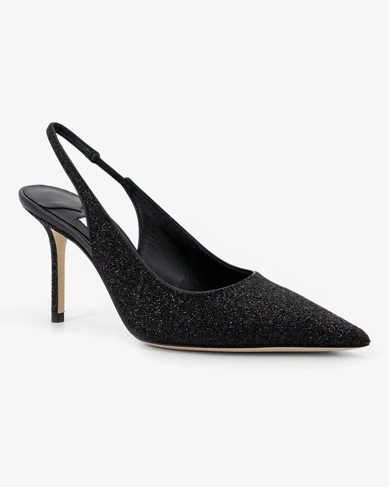 Jimmy Choo Women's Leather Pumps Love Black Glitter High Heel Shoes Black