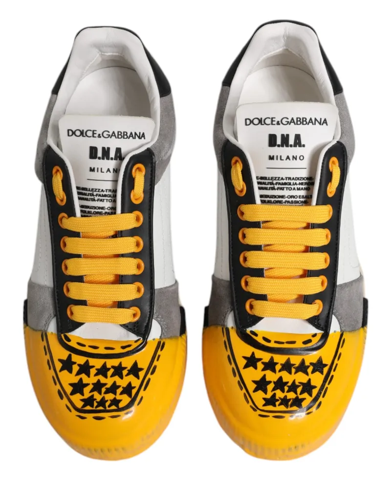 Dolce & Gabbana Men's Multicolor Leather Dna Low Top Sneakers Shoes Calf Yellow