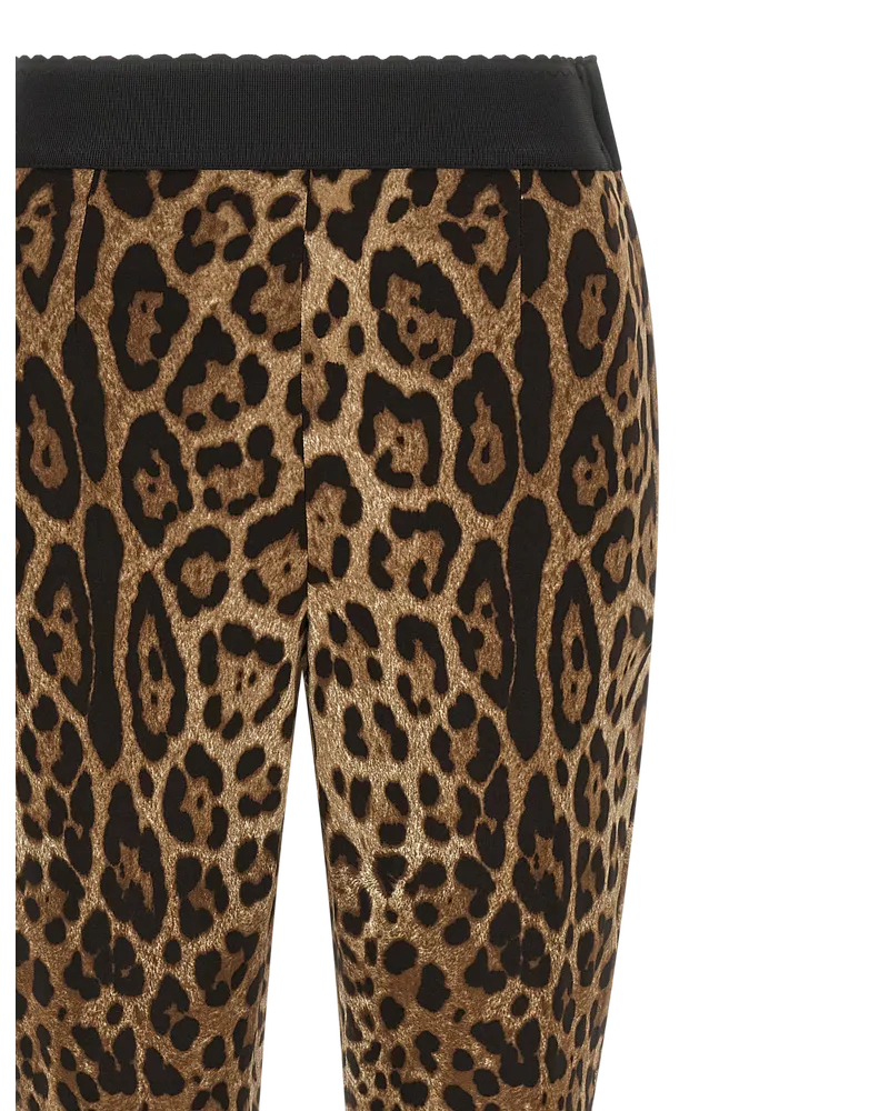 Dolce & Gabbana Leo Animal-Print Viscose Leggings — Brown 