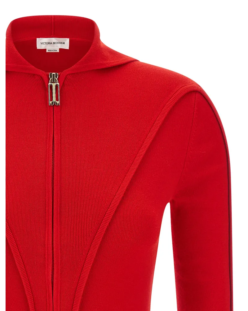 Victoria Beckham Ribbed Wool Zip-Through Jacket — Red Multicolor