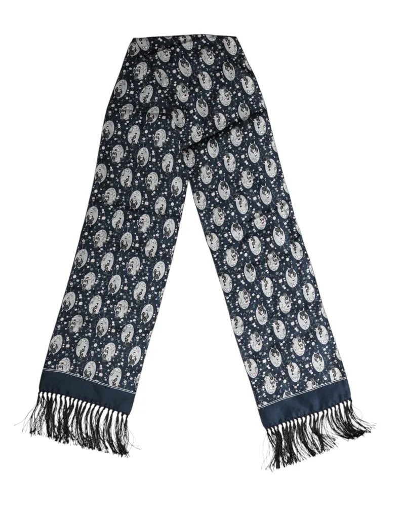 Dolce & Gabbana Navy Blue Silk Neck Wrap Shawl Men Scarf Navy