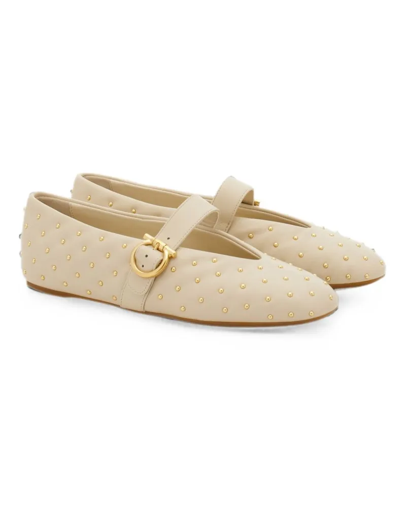 Ferragamo Quilted Leather with Gold Studs Ballet Flat — Cream Cream