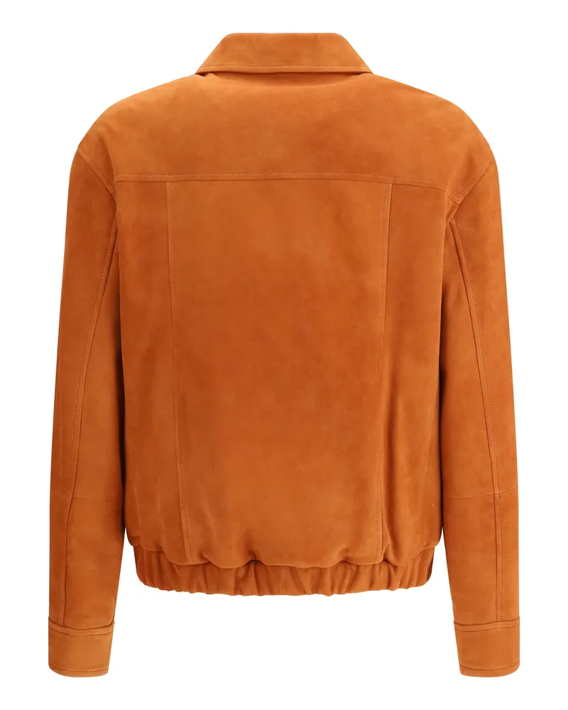 Brunello Cucinelli Men's Elasticated Hem Jacket Albicocca+b.co Naturale Calf Leather Bos Taurus Orange