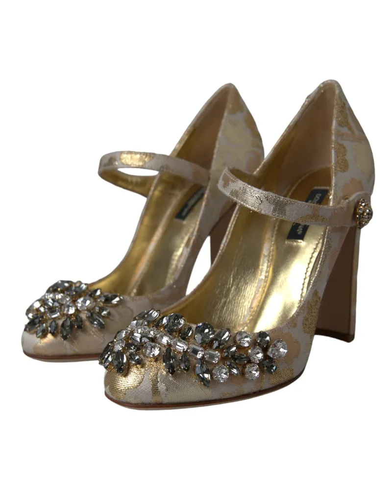 Dolce & Gabbana Women's Gold Jacquard Crystal Mary Janes Pumps Shoes 35+lu+pc Gold