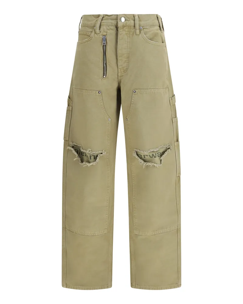 Alexander Wang Women's Zip Carpenter Pants Vintage Army Green Cotton Jean Green
