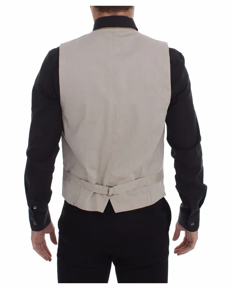 Dolce & Gabbana Men's Beige Cotton Slim Fit Button Front Dress Vest Beige