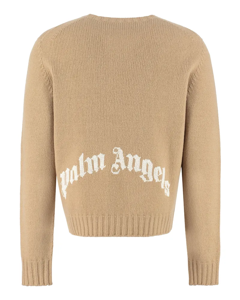 Palm Angels Men's Beige Wool-Blend Pullover Sweatshirts Sweater Beige