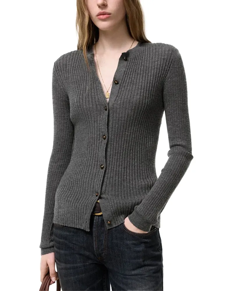 Burberry Ribbed Cashmere Cardigan — Gray Gray