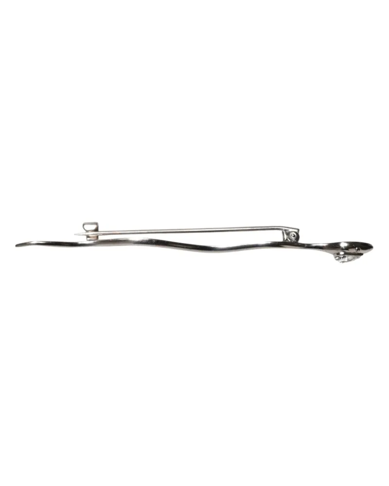 Dolce & Gabbana Silver Brass Crystal Spilla Serpente Mens Brooch Pin Accessory Silver