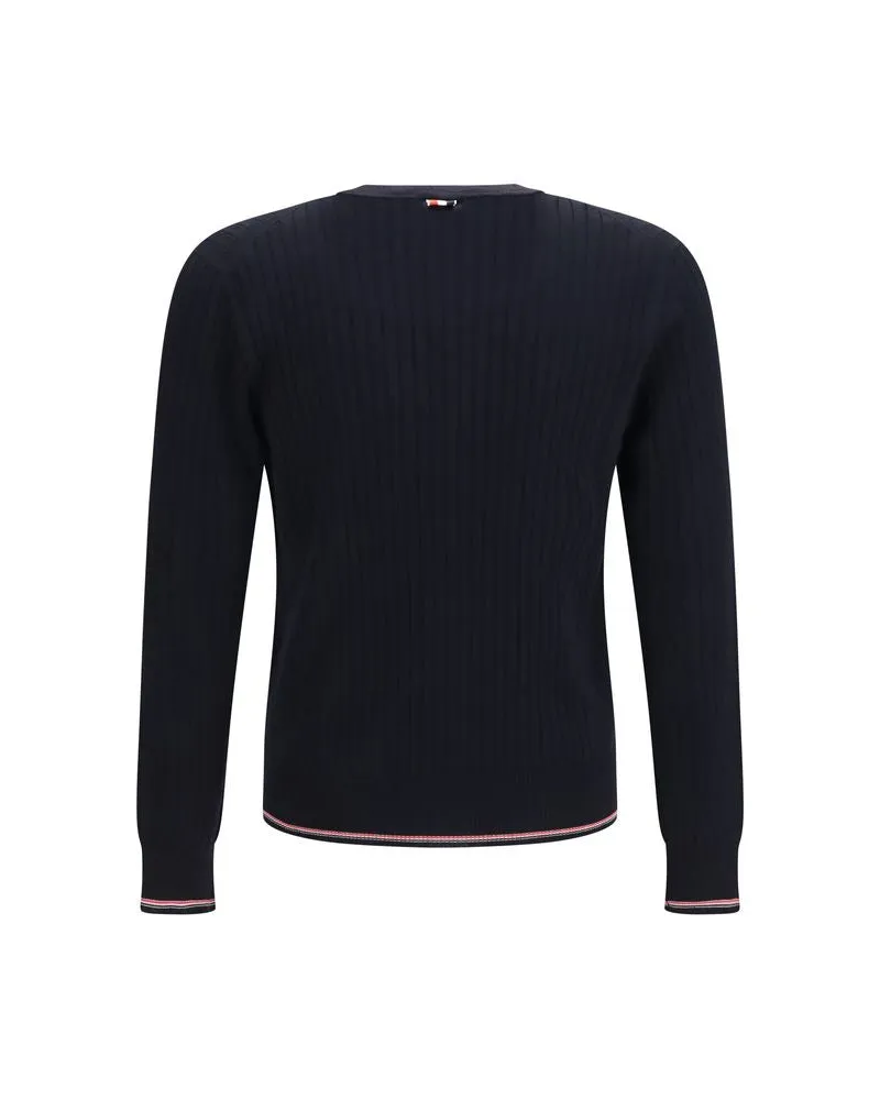 Thom Browne Ribbed Merino Wool Cardigan — Blue Blue