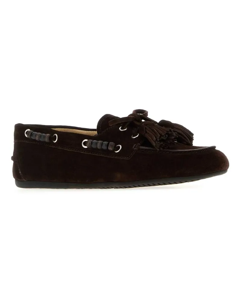 Miu Miu Women's Dark Brown Suede Loafers Moro Mocassini Brown