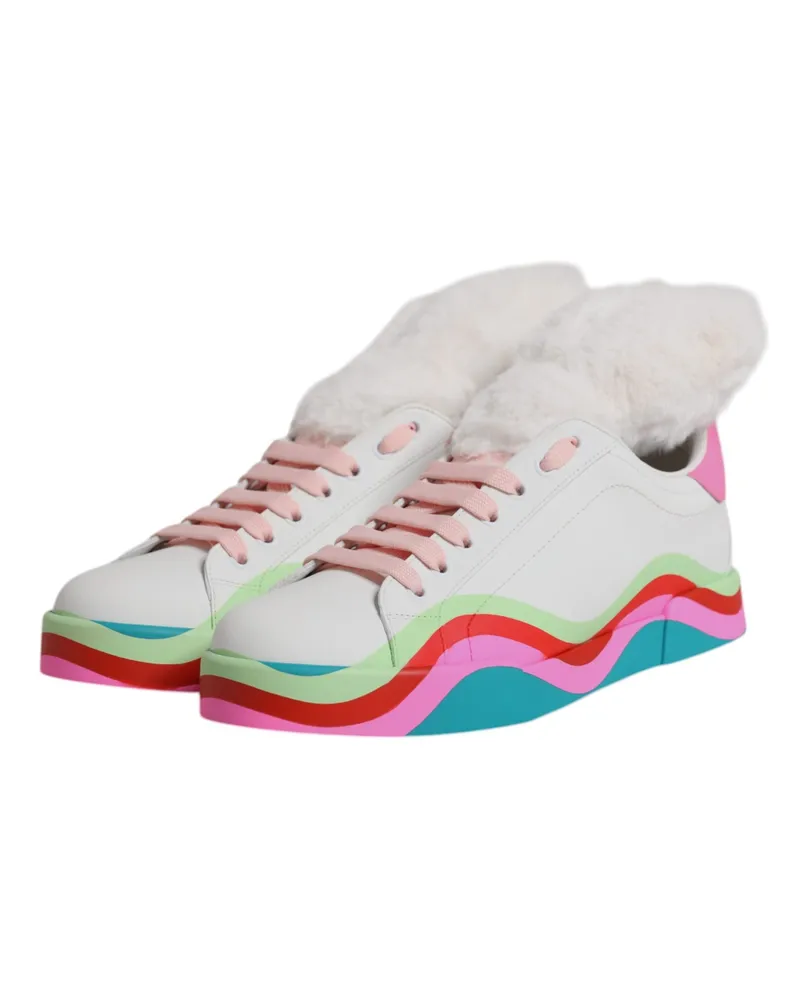 Dolce & Gabbana Women's Low-Top Calfskin Leather Sneaker White Polyester White