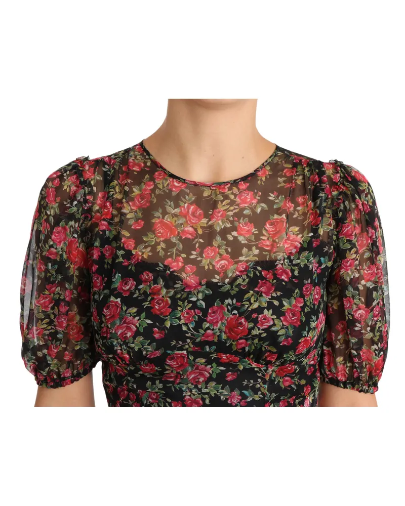 Dolce & Gabbana Women's Black Floral Roses A-Line Shift Gown Dress Silk Black