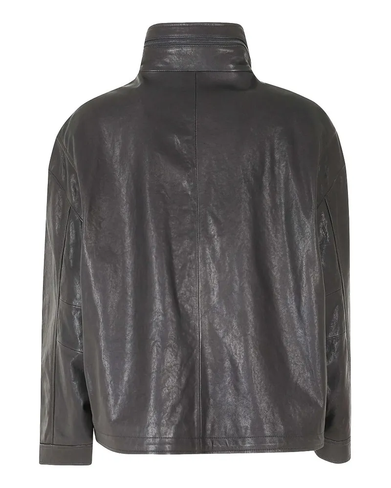 Emporio Armani Leather Blouson Jacket — Charcoal Charcoal
