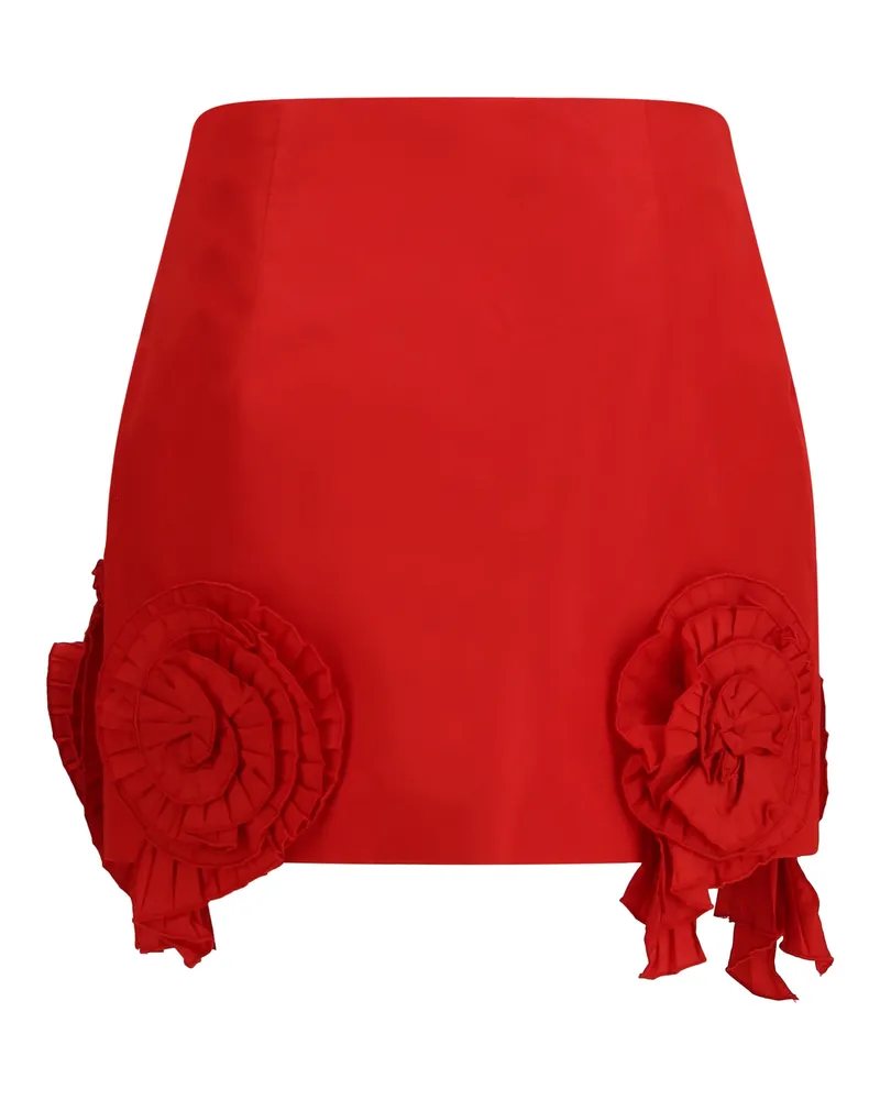 Blumarine Floral Appliqué Crepe Mini Skirt — Red Red