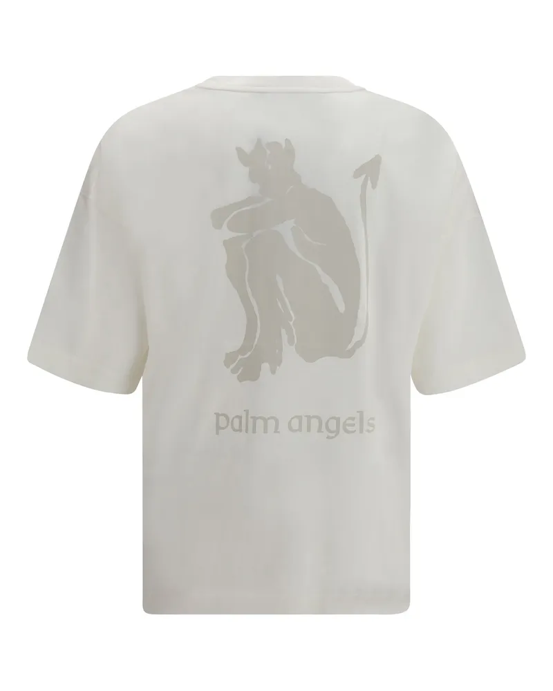 Palm Angels Men's Devil Loose T-Shirt Off White - Light Grey Cotton T-Shirts And Polos White
