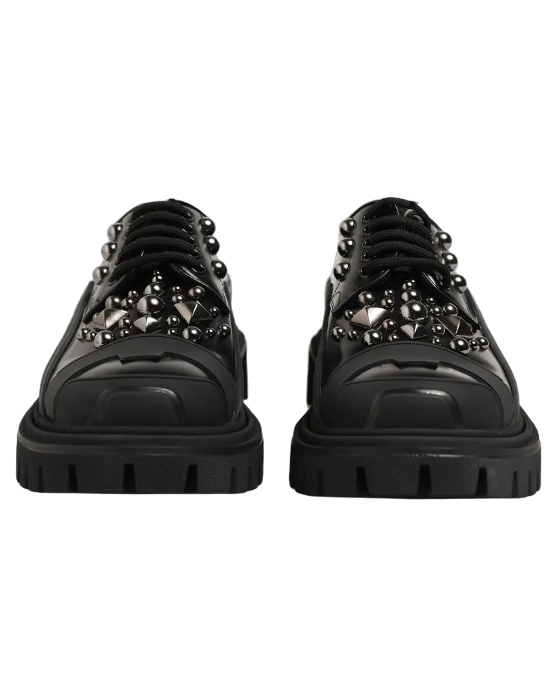 Dolce & Gabbana Polished Calfskin Leather Trekking Derby Shoe — Black Black