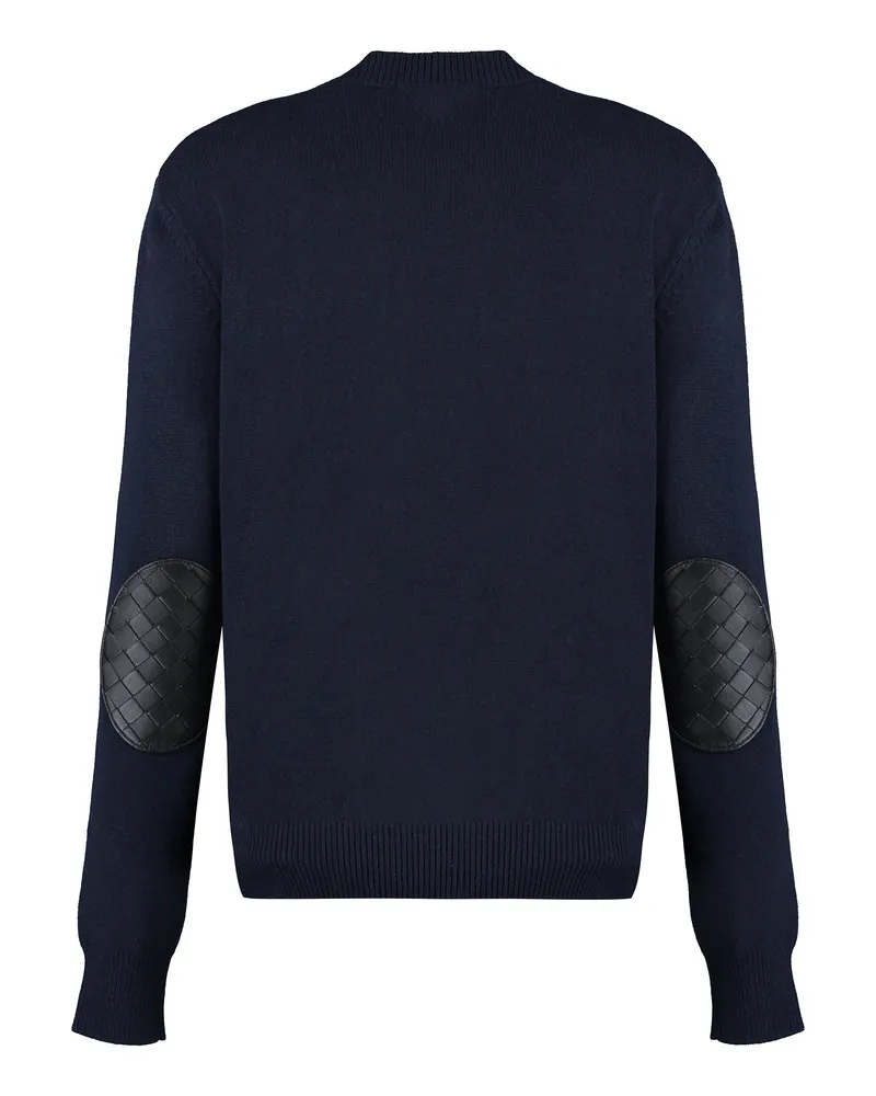 Bottega Veneta Women's Cashmere Sweater With Leather Elbow Patches Blue Navy