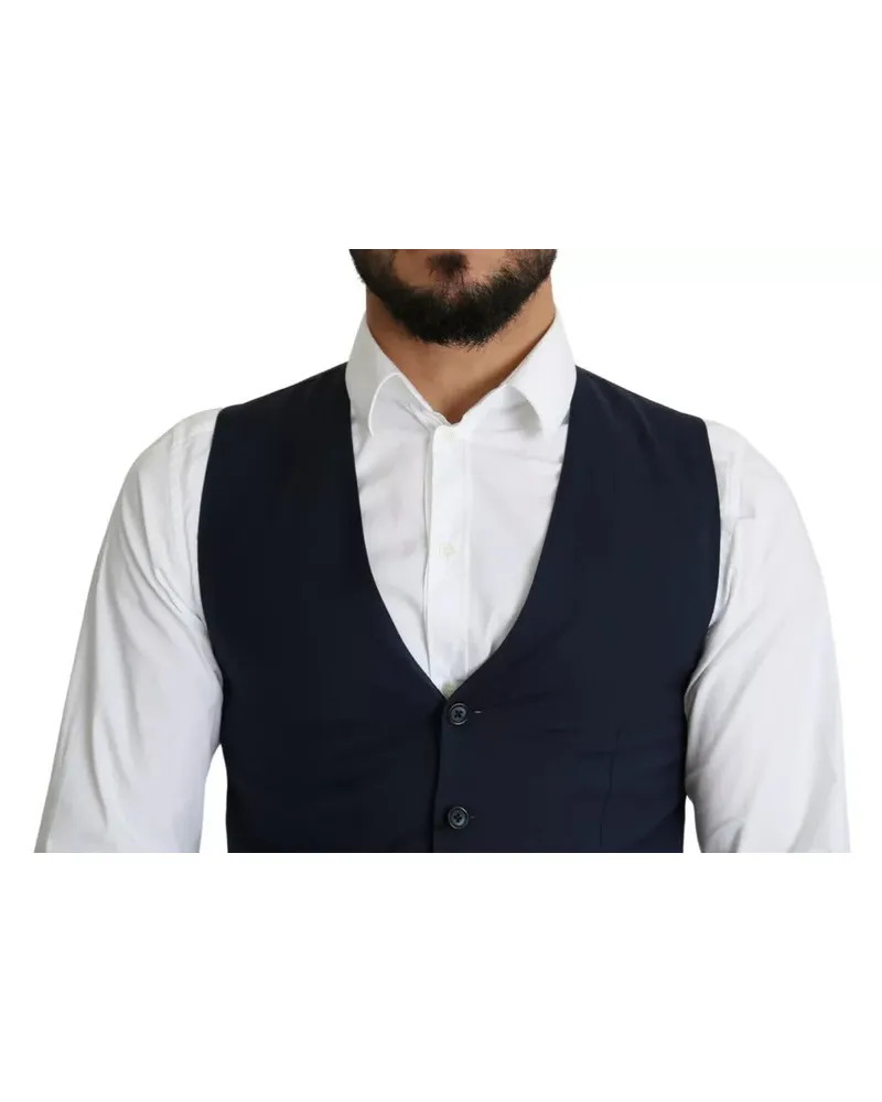 Dolce & Gabbana Navy Blue Men Formal Dress Waistcoat Vest Cotton Navy
