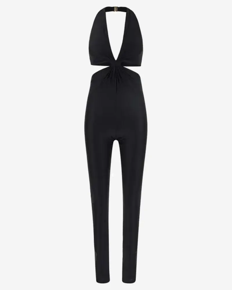 Saint Laurent Women's American Neckline Jumpsuit Black Polyamide Dress Black