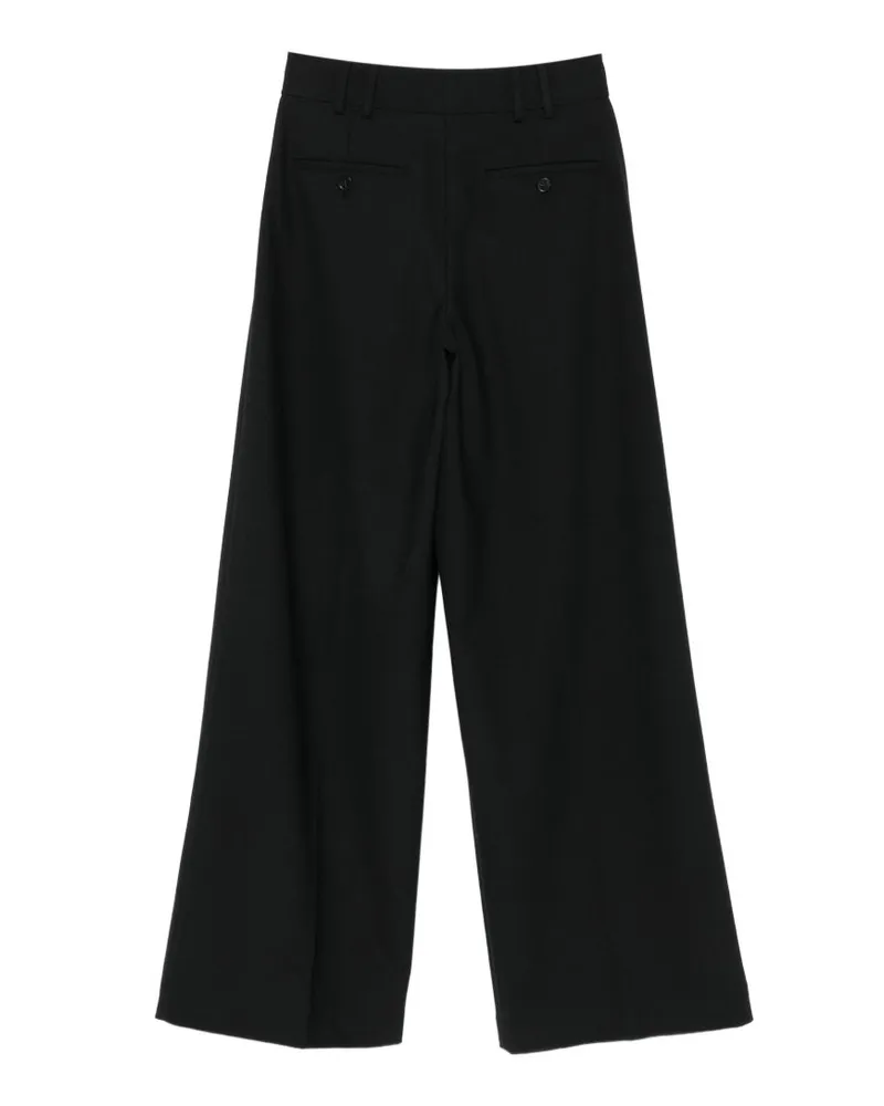 Closed Pleated Wide-Leg Wool Blend Trousers — Black Black