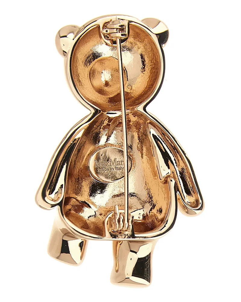 Max Mara Crystal-Embellished Bear Brooch — Gold Gold