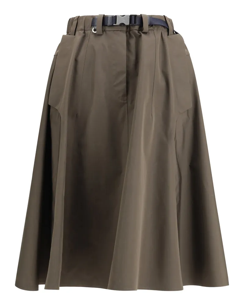 Prada Women's Nylon Midi Skirt Mimetico Green