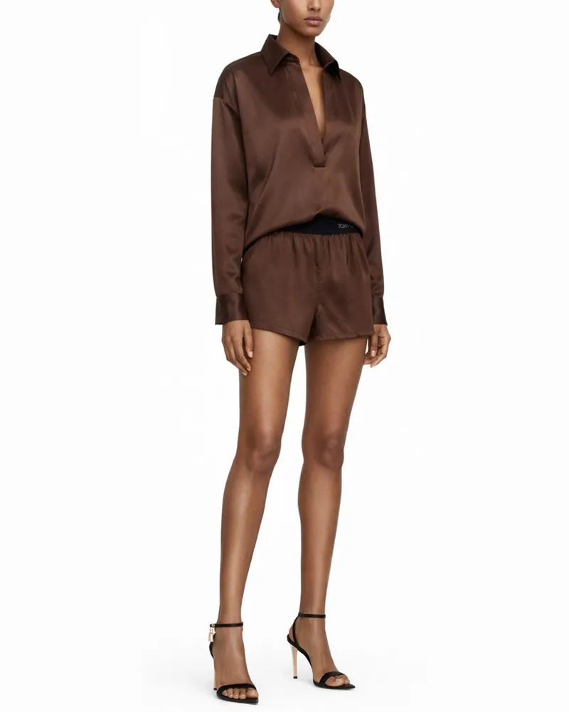Tom Ford Silk Pajama Shorts — Brown Brown