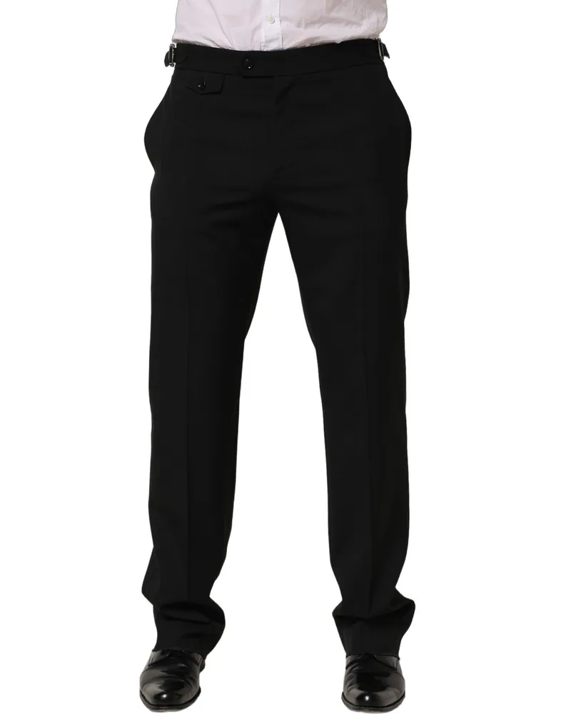 Dolce & Gabbana Men's Tapered-Leg Wool Blend Trousers Black Polyester Elastane Black